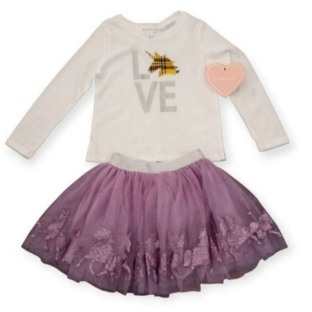 Btween White Long Sleeve Top and Zunie Purple Tulle Skirt Set Sz.3T NWT.